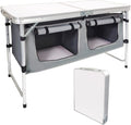Folding Camping Table with Storage Lightweight Camp Tables Portable Indoor/Outdoor Collapsible Table Height Adjustable Camp Kitchen Perfect for Picnic, Beach, Travel, Tailgating, Backyards, BBQ, Party